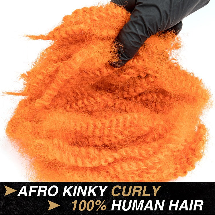 Orange 4C Afro Kinkys Human Hair Bulk for Dreadlocks, Repair Extensions 6 Inch