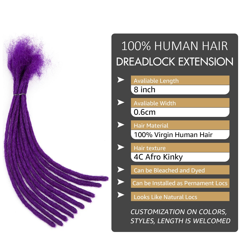 Purple Dreads Extensions  Human Hair Dreadlocks 8 Inch Locs Hair 0.6cm