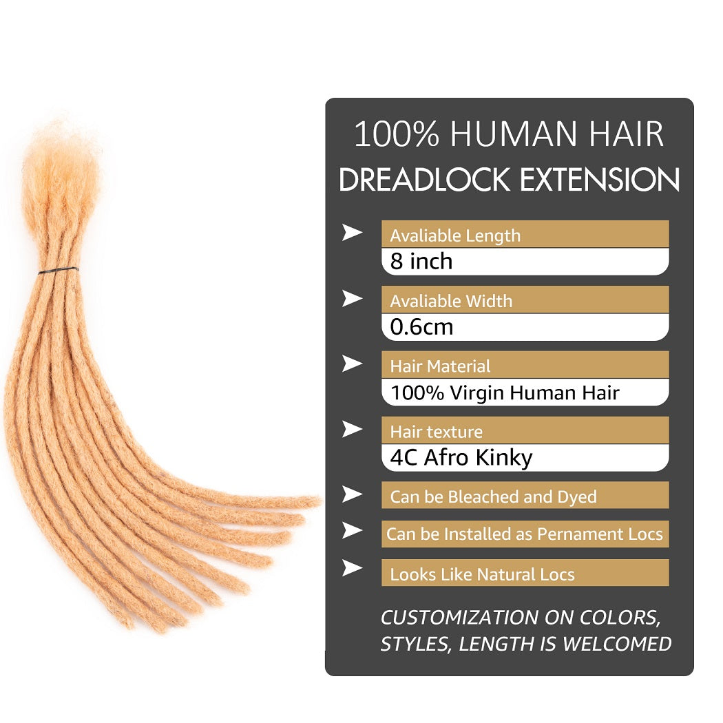 #Rose Rose Dreads Extensions de cheveux humains Dreadlocks 8 pouces Locs cheveux 0,6 cm
